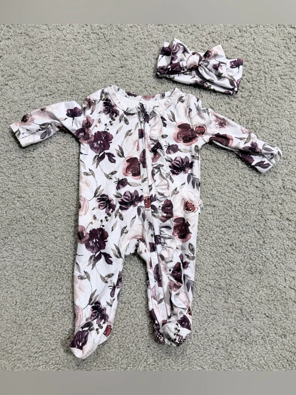 Caden Lane Demi’s Dusty Purple Floral Footie & Bow